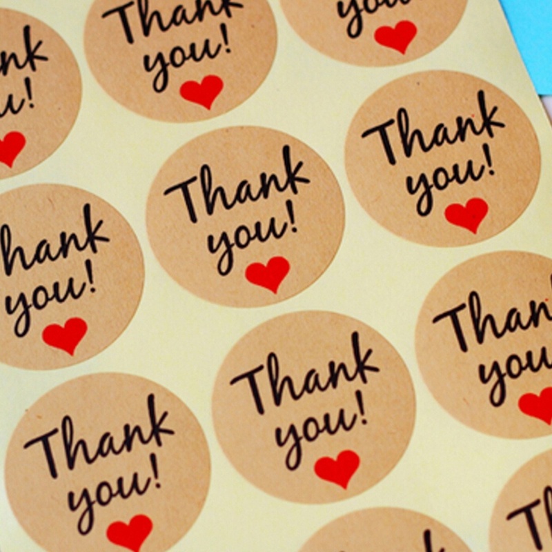 【Theredsunrisesiwy.id】60Pcs Kraft Paper Love Heart &quot;Thank You&quot; Sticker Decorative Baking Sealing Paste