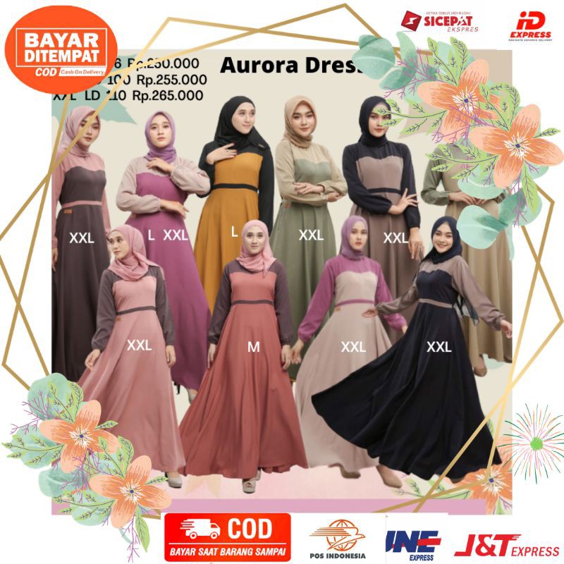 AURORA DRESS BY NADHEERA LUXURY, BAJU WANITA DRESS MUSLIMAH  TERMURAH TERBARU