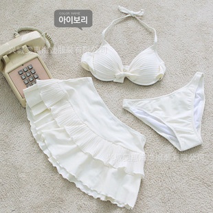 Bikini set cewe korea low waist baju renang pantai wanita 3 piece