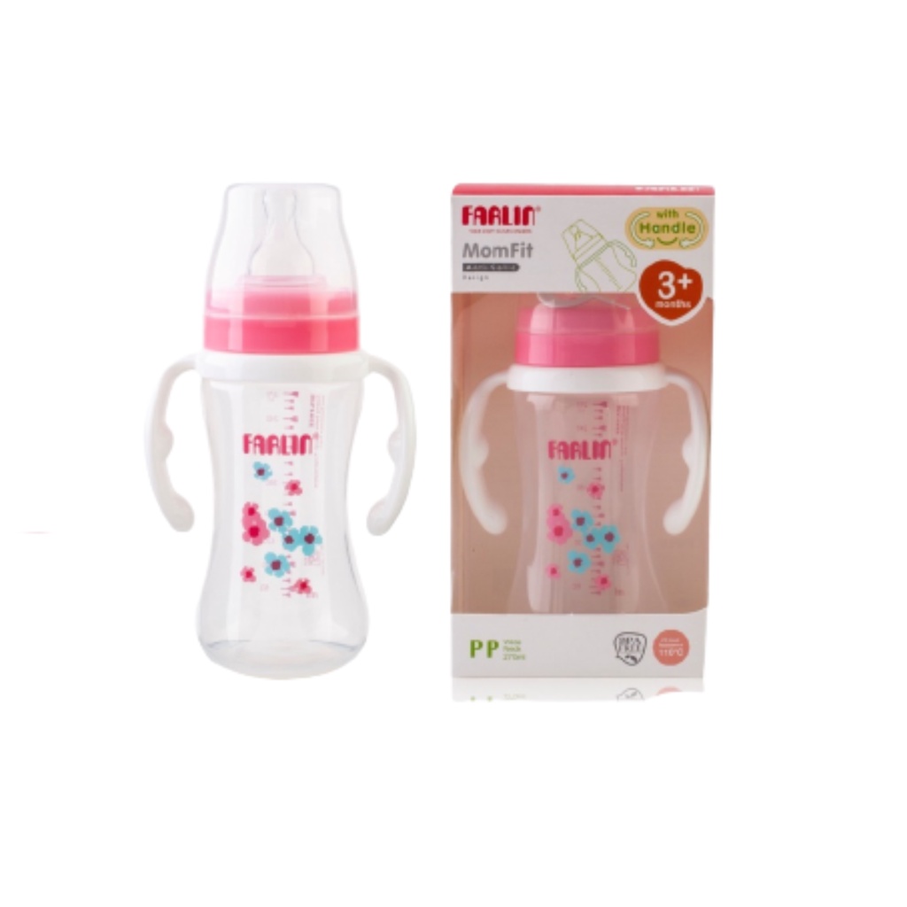 [PROMO] Farlin MomFit PP Wide Neck Feeding Bottle with Handle Pink Botol Susu 3+Bulan 270 ml