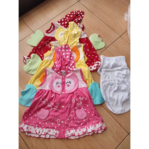 Dress Bayi  /anak Bertopi lucu  6 - 12 bulan