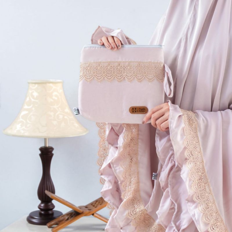 mukena silky premium syari nutup dagu renda tile | renda bordir