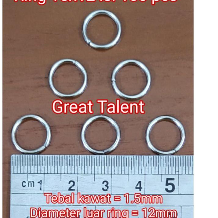 『Murah』 100 pcs Ring Bulat 15 x 12 Nikel Silver -Tebal Kawat 1.5mm, Diameter Ring 12mm- Pengait Meda