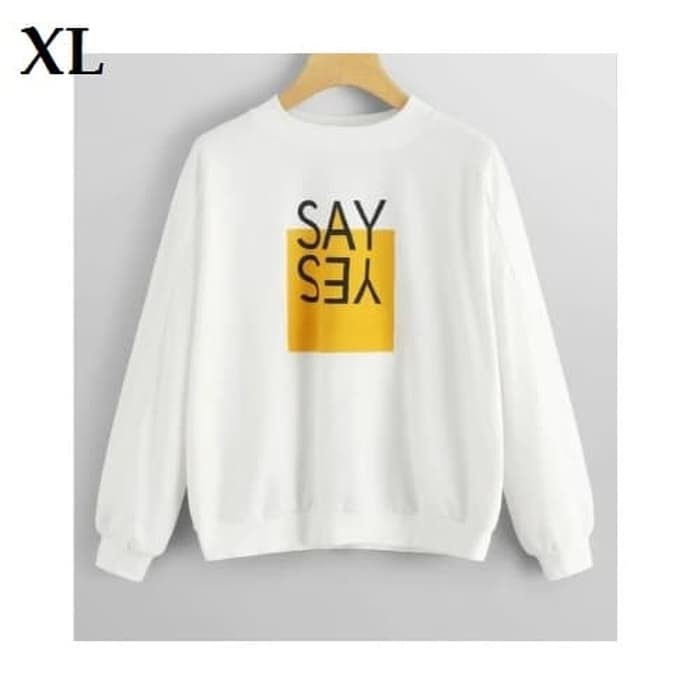 fashion murah Sweater Jumbo Wanita SAY YES - Fit XL - Putih