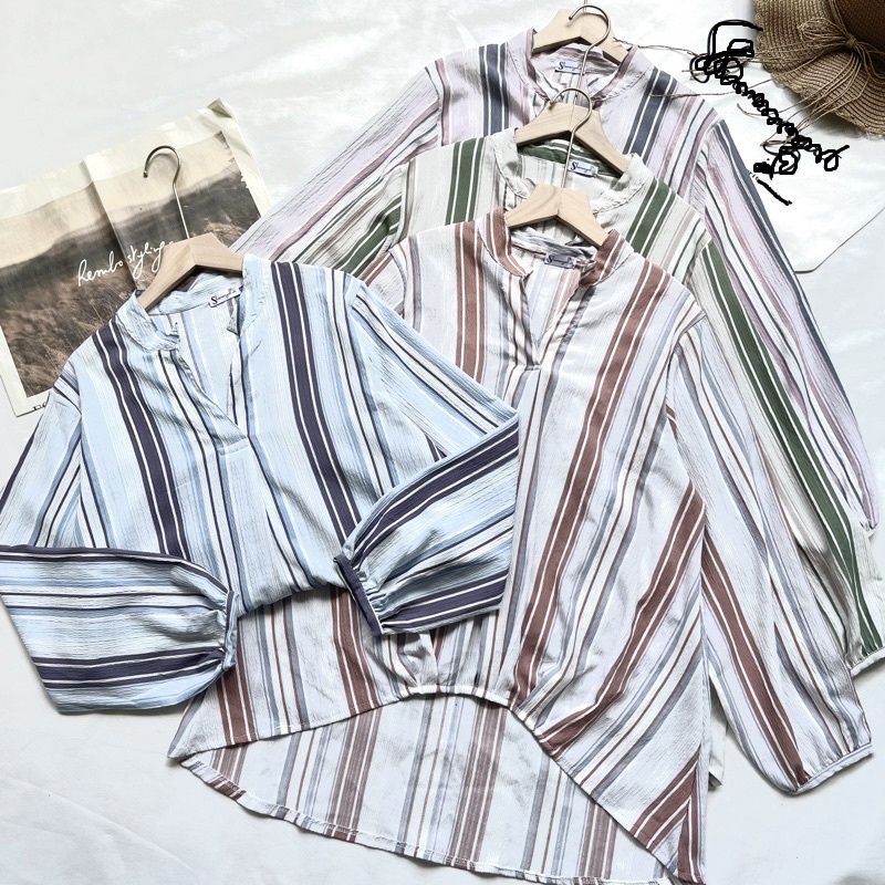 IL - PEVITA STRIPE RAINBOW SHIRT / BLOUSE GARIS OVERSIZE WANITA / BLOUSE STRIPE OVERSIZE