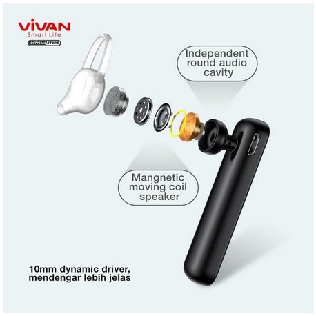 VIVAN Headset Bluetooth Wireless Earphone Stereo Original HD Voice CHAT 100