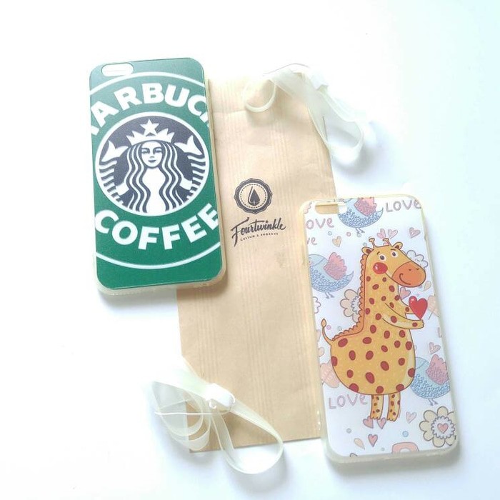 Casing iphone6+ 6+s with strap soft case lucu starbucks giraffe