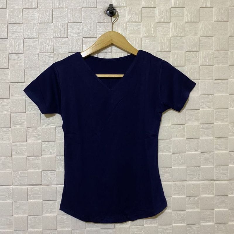 atasan polos vneck lengan pendek wanita/kaos vneck/atasan vneck/pakaian wanita/kaos polos/syafiqa-NAVY
