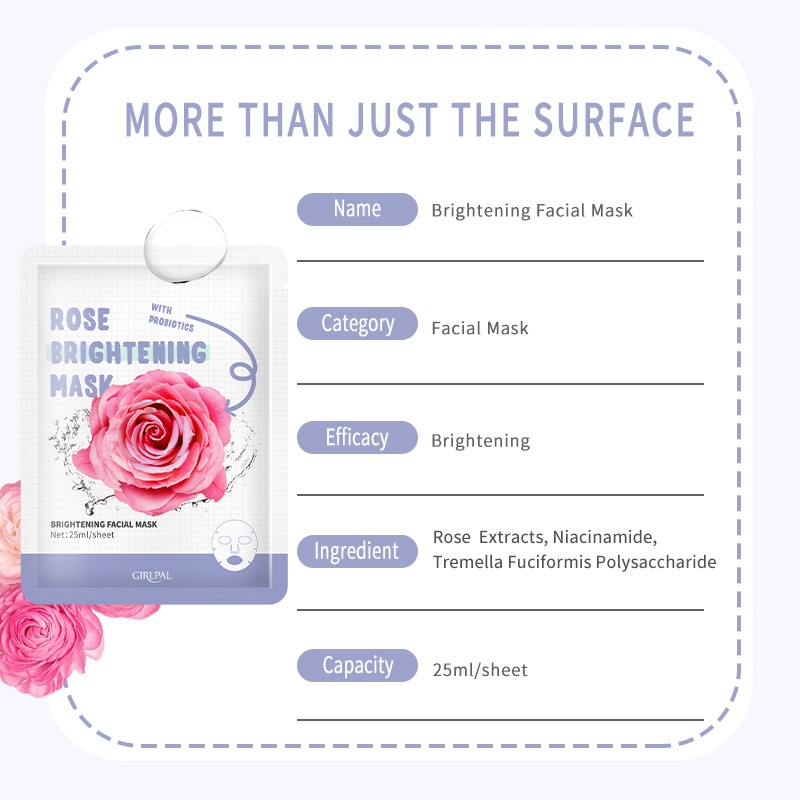 GIRLPAL BRIGHTENING FACIAL MASK Rose Moisturizing Face Mask Brightening Face Sheet Mask Masker Wajah Facial Skincare