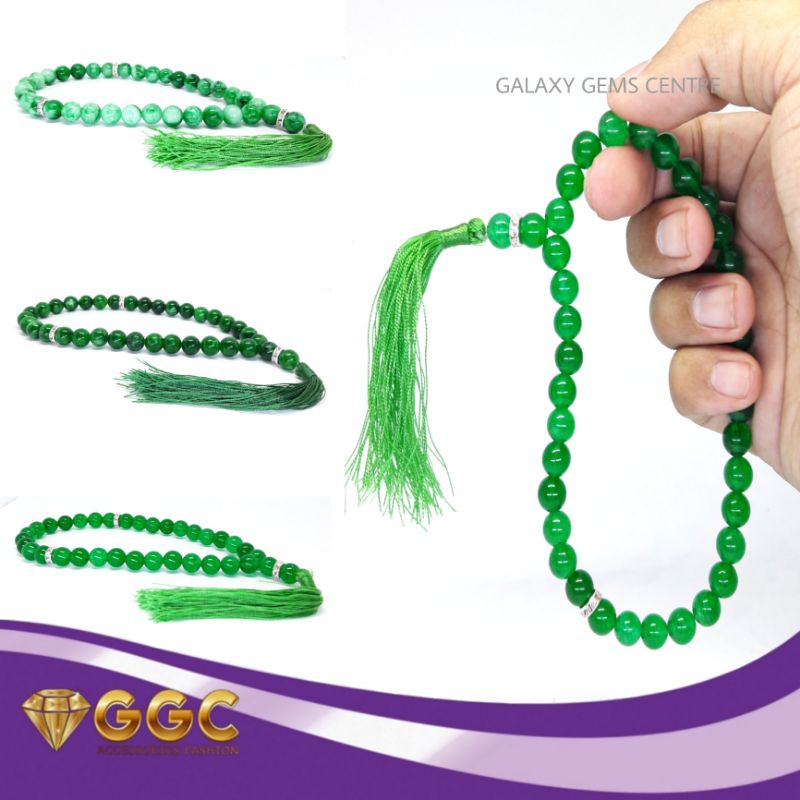 TASBIH BATU GIOK HIJAU 33 BUTIR 8MM ORIGINAL