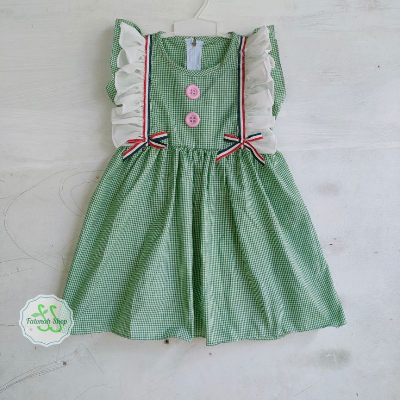 Dress anak 1 2 3 4 5 tahun gaun anak cewek ruffle rempel perempuan baju lucu ( dress RUFFLE kotak)