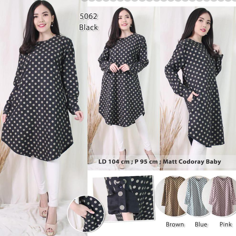 Tunik Orizinal / Tunik Wanita / Tunik Polkadot / Tunik Baby Coduroy Polka Import / Long Tunik Polka
