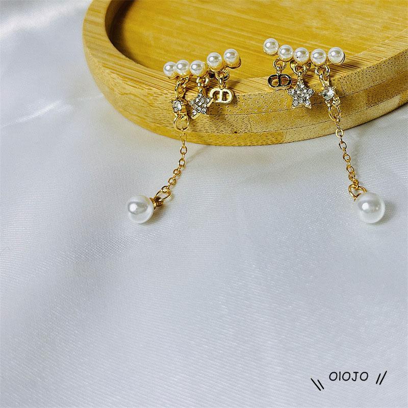 Anting Tusuk Gantung Desain Bintang + Mutiara + Rumbai Untuk Wanita - ol2