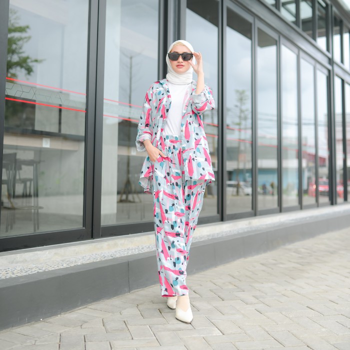 BAJU ONE SET KATUN RAYON PREMIUM KEMEJA KATUN RAYON WANITA BAJU TIDUR PIYAMA-GRAY