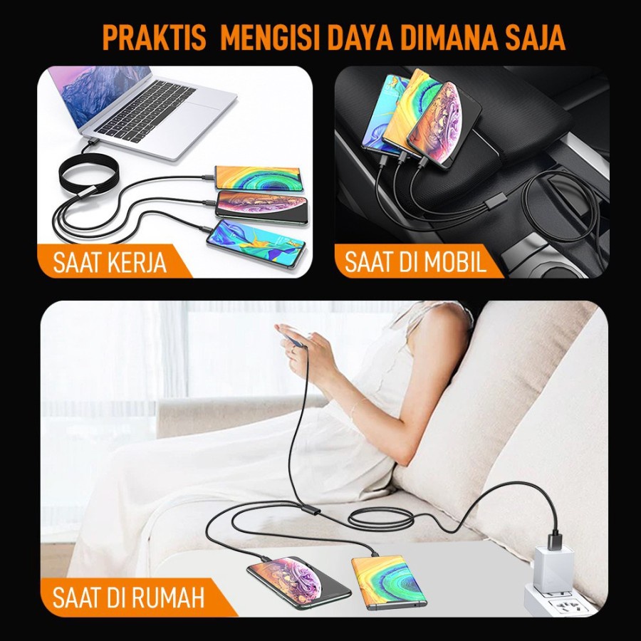 kabel 3 in 1 VEGER V300 Kabel Data cabang 3 Fast Charging