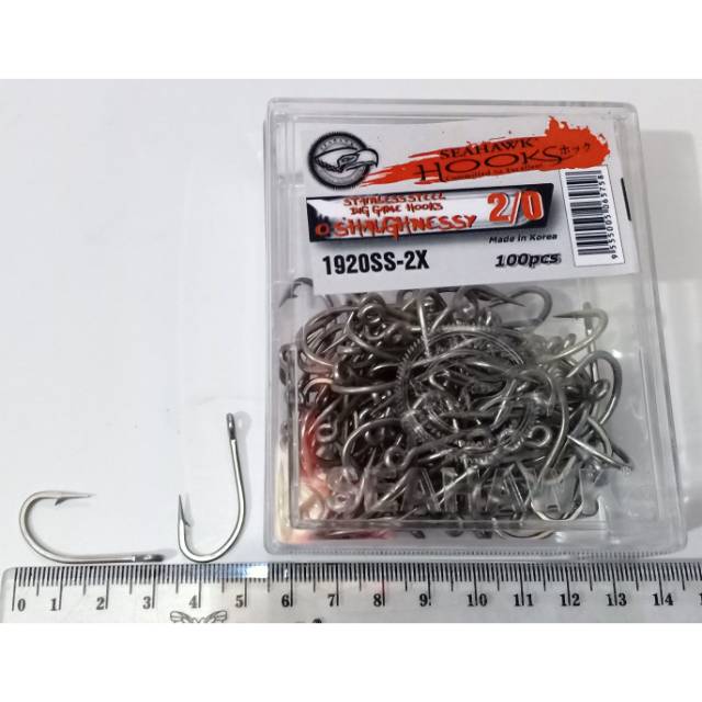 SEAHAWK HOOK SIZE 2/0 MODEL 1920SS-2X QTY.100PC O SHAUGHNESSY SUPER STAINLESS STEEL KAIL PANCING