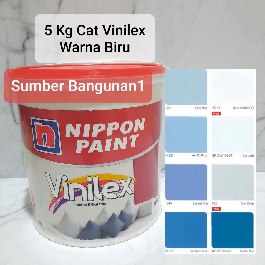 Vinilex Bunga 5 kg [Untuk Instant/Same day] Cat tembok biru dalam interior