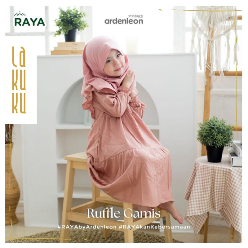 Lakuku- Ardenleon Girls Ruffle Gamis Dress Anak Perempuan setelan baju lebaran