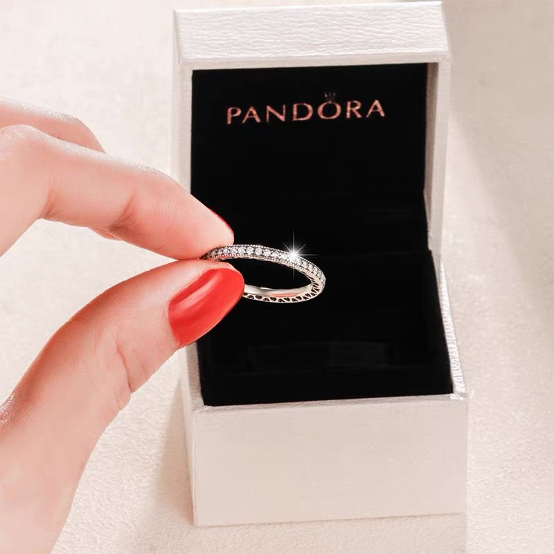 Pandora Cincin 925 Silver Hias Berlian 14K Rose Gold Untuk Wanita