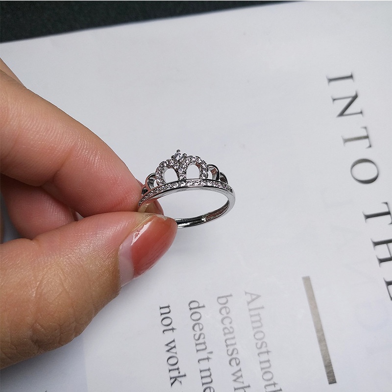 S925 Perak Sterling Cincin Berlian Mahkota Perhiasan Fashion Wanita Titanium Rings
