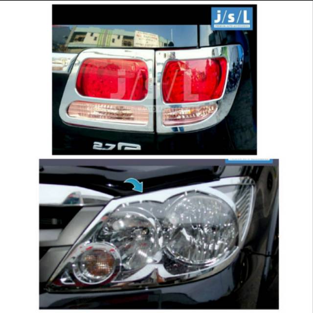 Paket garnish lampu depan dan belakang Fortuner lama hitam, chrome jsl