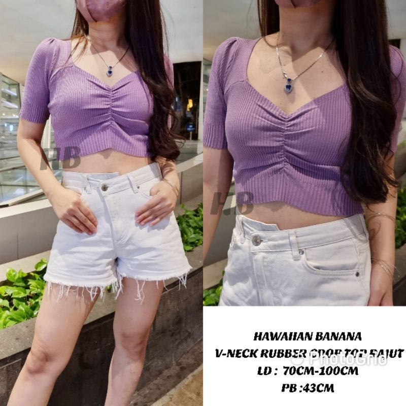 HAWAIIAN BANANA - VNECK RUBBER CROP TOP IMPORT BANGKOK - BAHAN HALUS DAN TEBAL