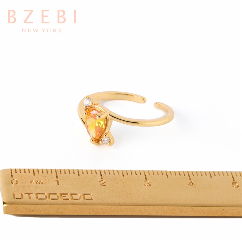 Bzebi Cincin Emas 18k Model Terbuka Adjustable Hias Batu Topaz 1026 Untuk Wanita