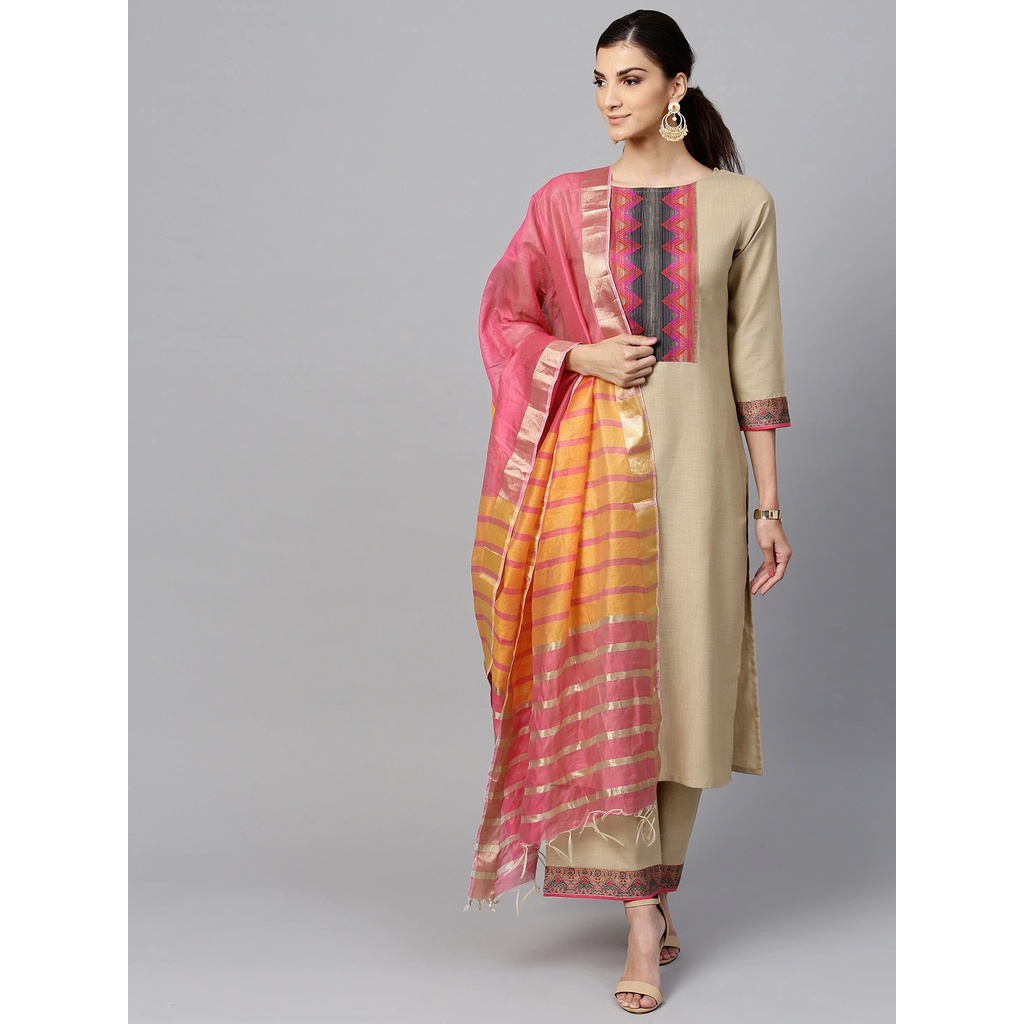 Setelan Kurti Indo Era Size M Muted Hazelnut Yoke Kurta Set / Kurta Set dengan Celana dan Selendang / Anarkali India Lengkap / Baju Wanita India / Dress India / Dres India / Abaya India / Saree India / Pakaian India / Kostum India / Baju Pesta India