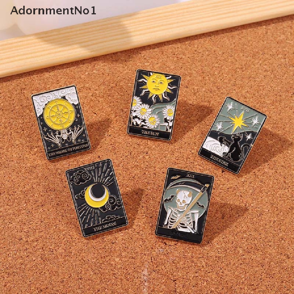 (AdornmentNo1) Bros Pin Enamel Desain Kartun Ular Hitam Kartu Tarot Pasang Denim