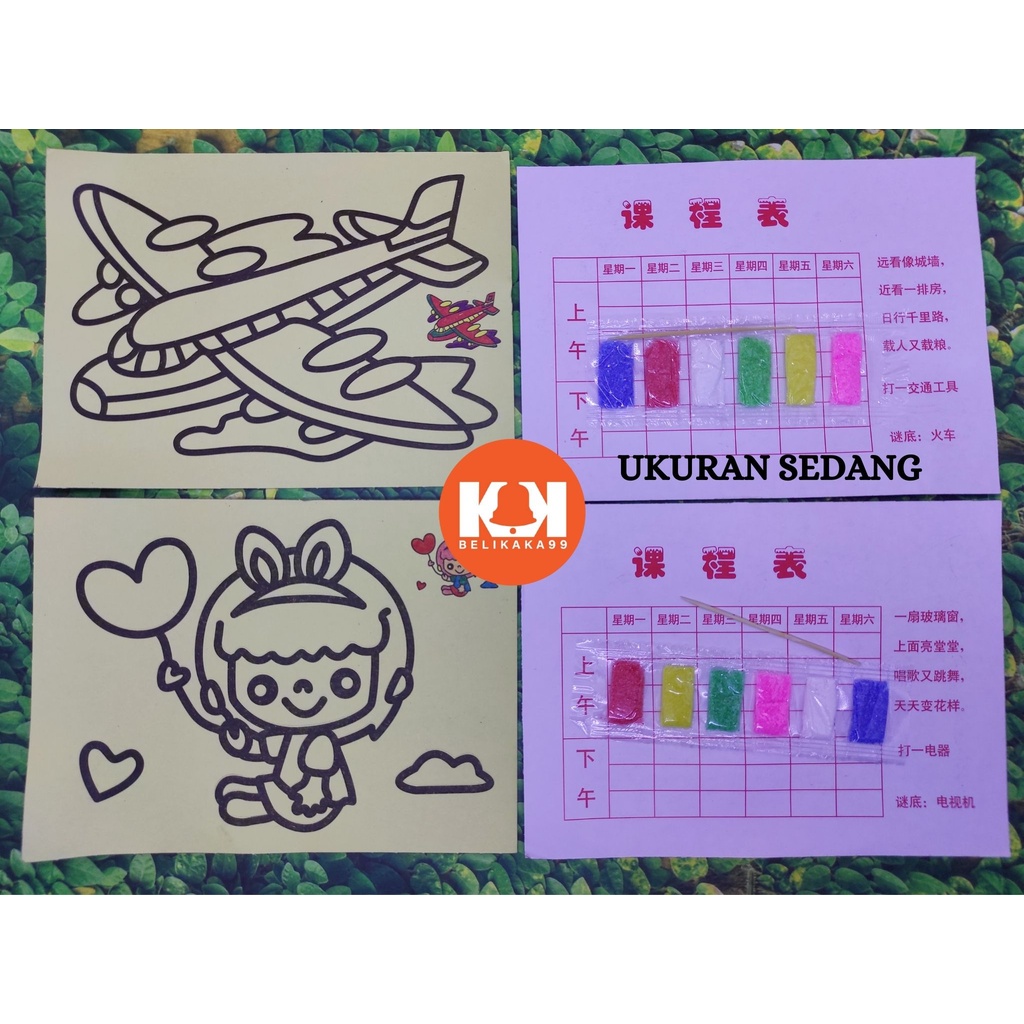 MAINAN ANAK EDUKASI MEWARNAI PASIR GLITTER UKURAN M DAN L / KERTAS MEWARNAI PASIR GLITTER / MAINAN ANAK LUKISAN PASIR WARNA / MEWARNAI SAND PAINTING