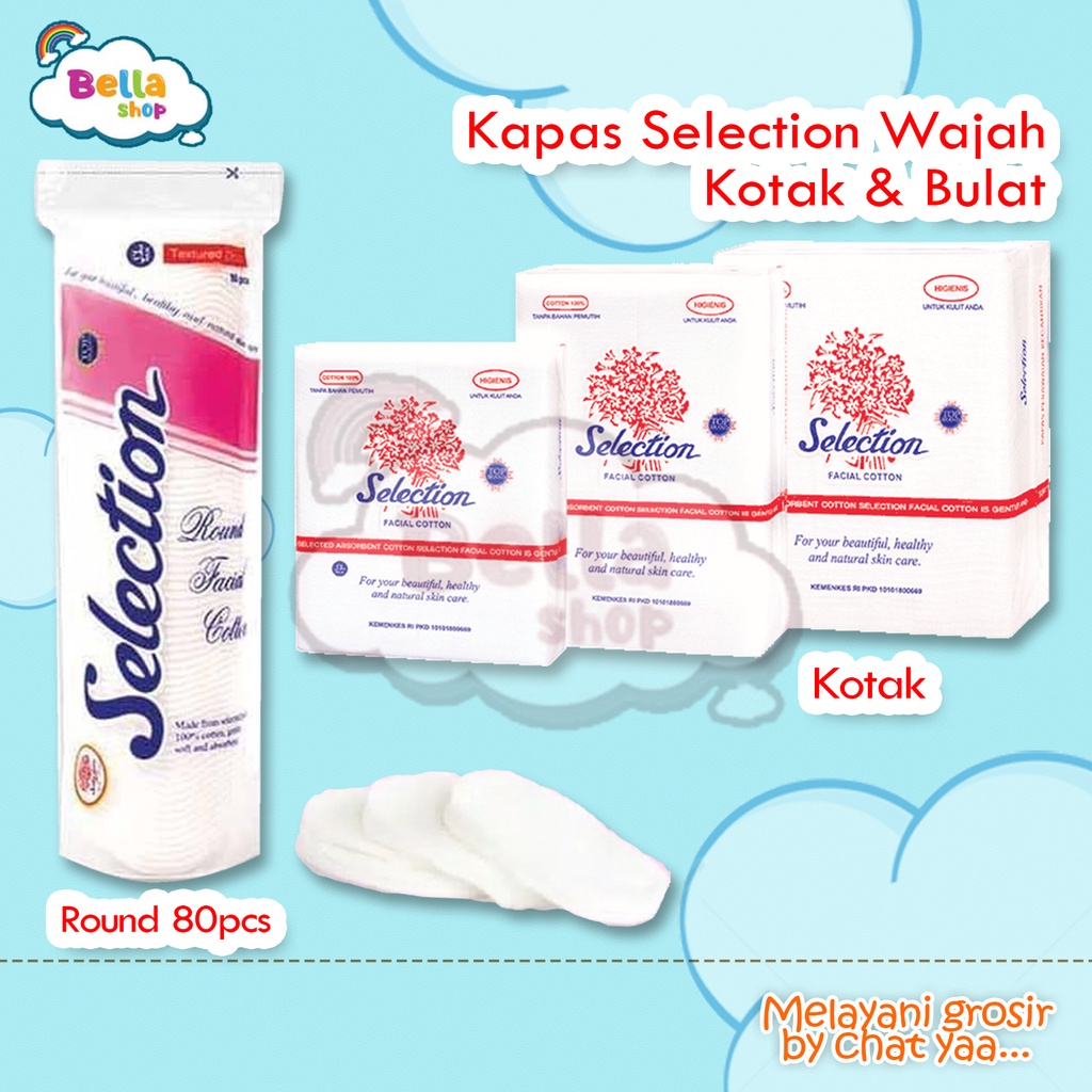 Kapas Selection Wajah Kotak Bulat Round Cotton Kapas Bulat-BELLA SHOP