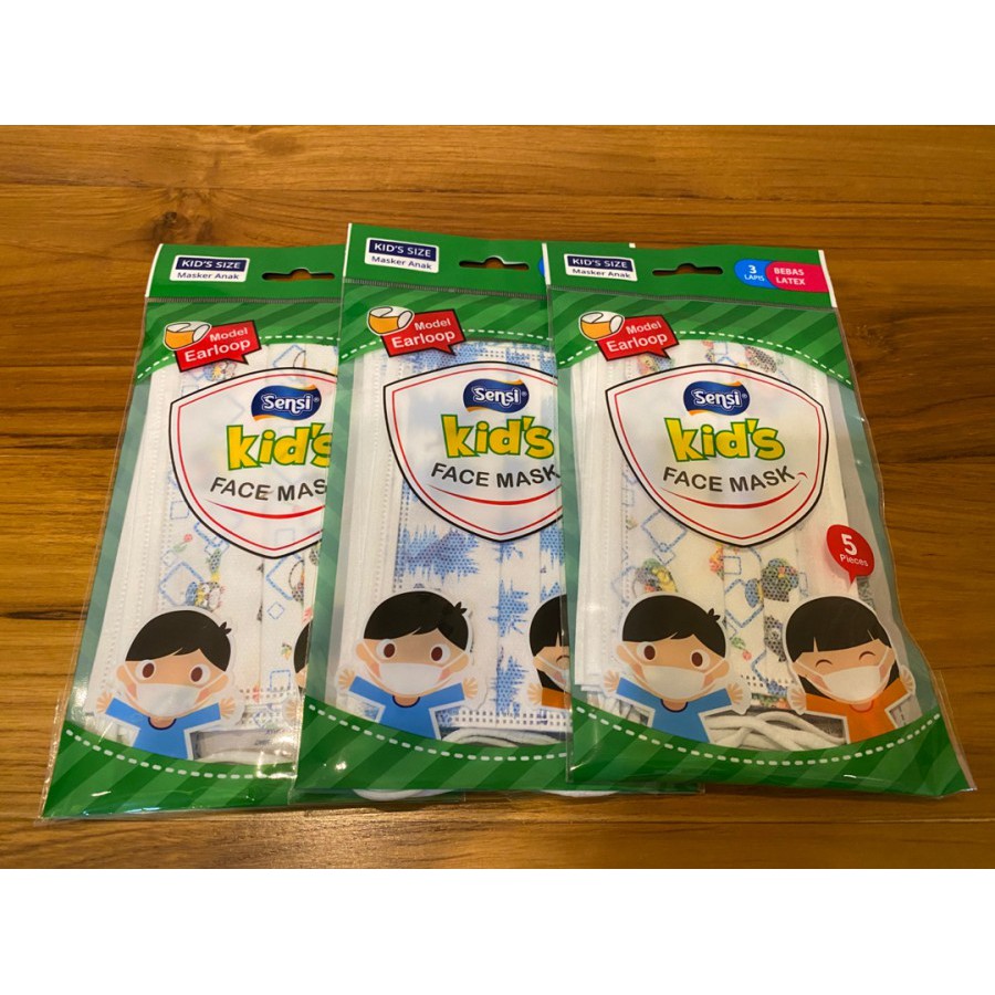 MASKER SENSI ANAK - MASKER ANAK MOTIF SENSI SACHET ISI 5 PCS