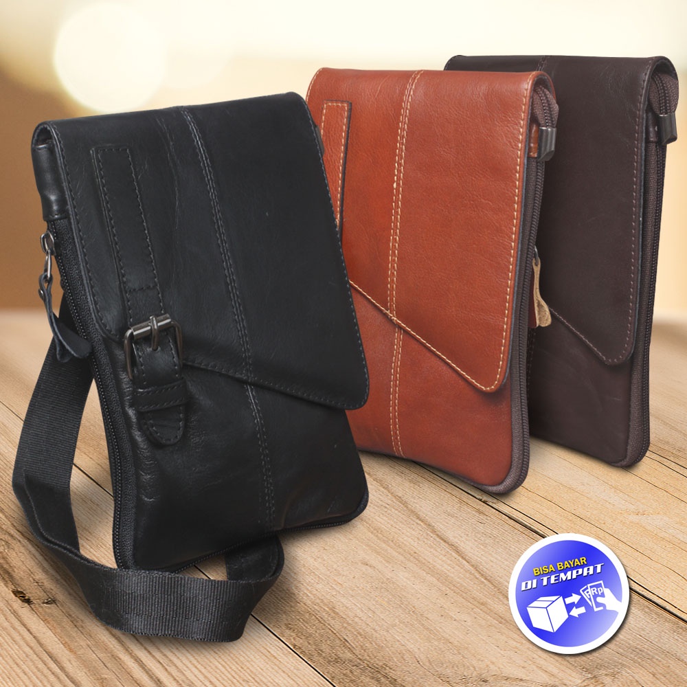 Tas Selempang Pria Kulit Asli Tas Slempang Pria Kulit Waistbag Pria Tas HP Selempang Genuine Leather Multifungsi For Smartphone Bahan Kulit Sapi Asli P061 KUALITAS TERJAMIN MEMUASKAN