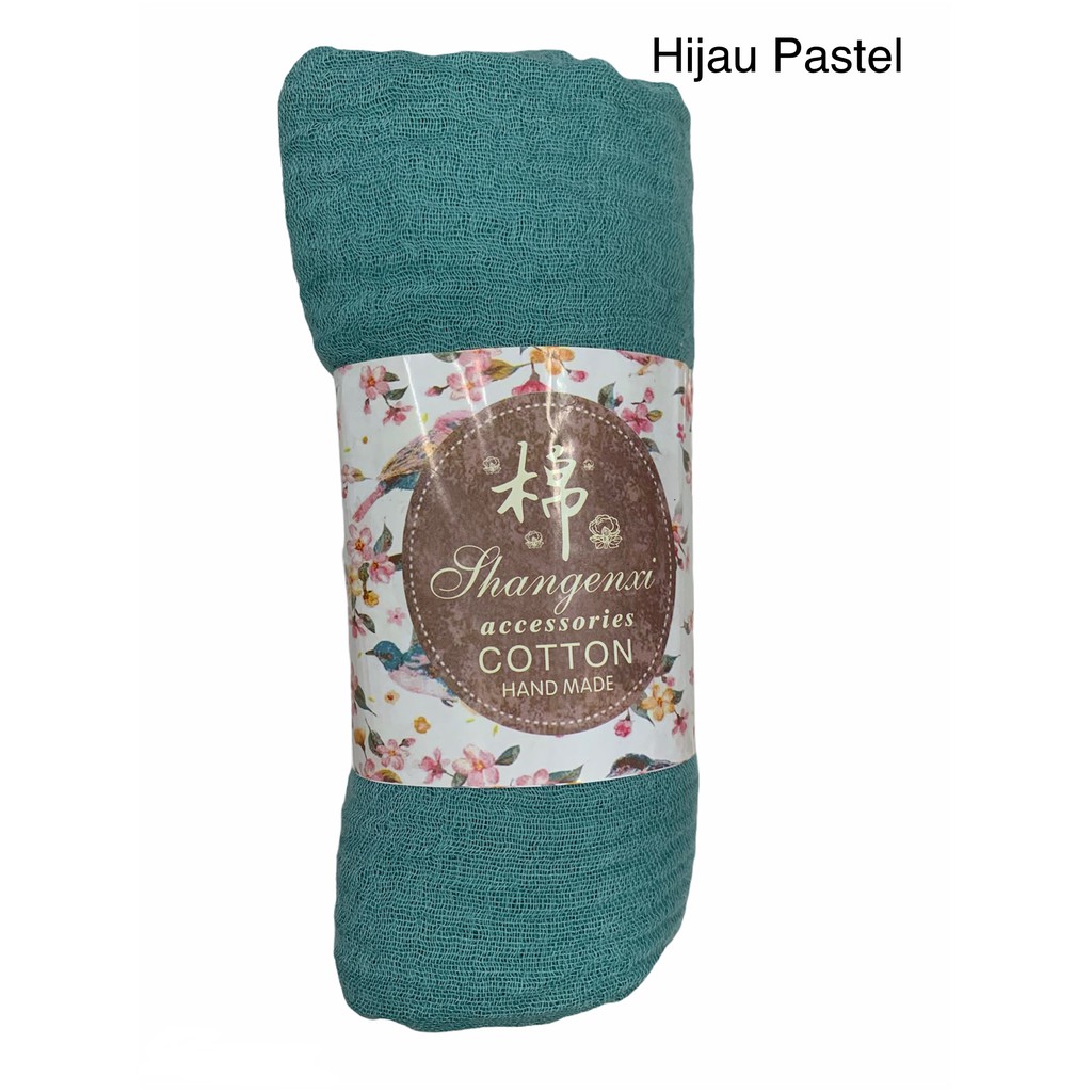 RI04-RI06 FUNSTORE HIJAB PASHMINA CRINKLE SHAWL COTTON WIDE JILBAB BAHAN KATUN PREMIUM IMPORT-Hijau Pastel