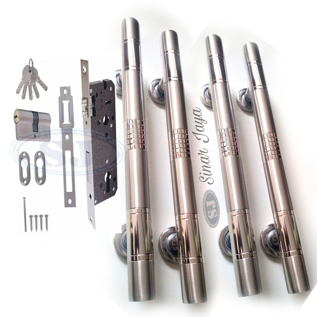 1 satu set handle pintu panjang 60cm 45cm gagang pintu rumah minimalis handle tarikan pintu stainless pegangan kunci pintu kuputarung murah mewah