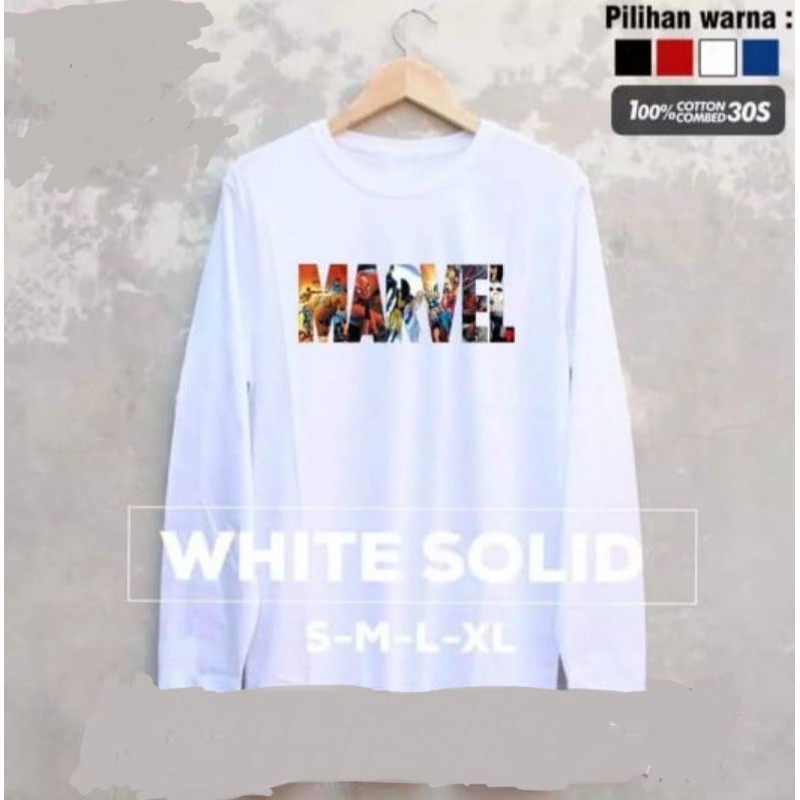 KAOS BAJU LENGAN PANJANG PRIA WANITA MARVEL COMBED 30S READY S M L XL XXL