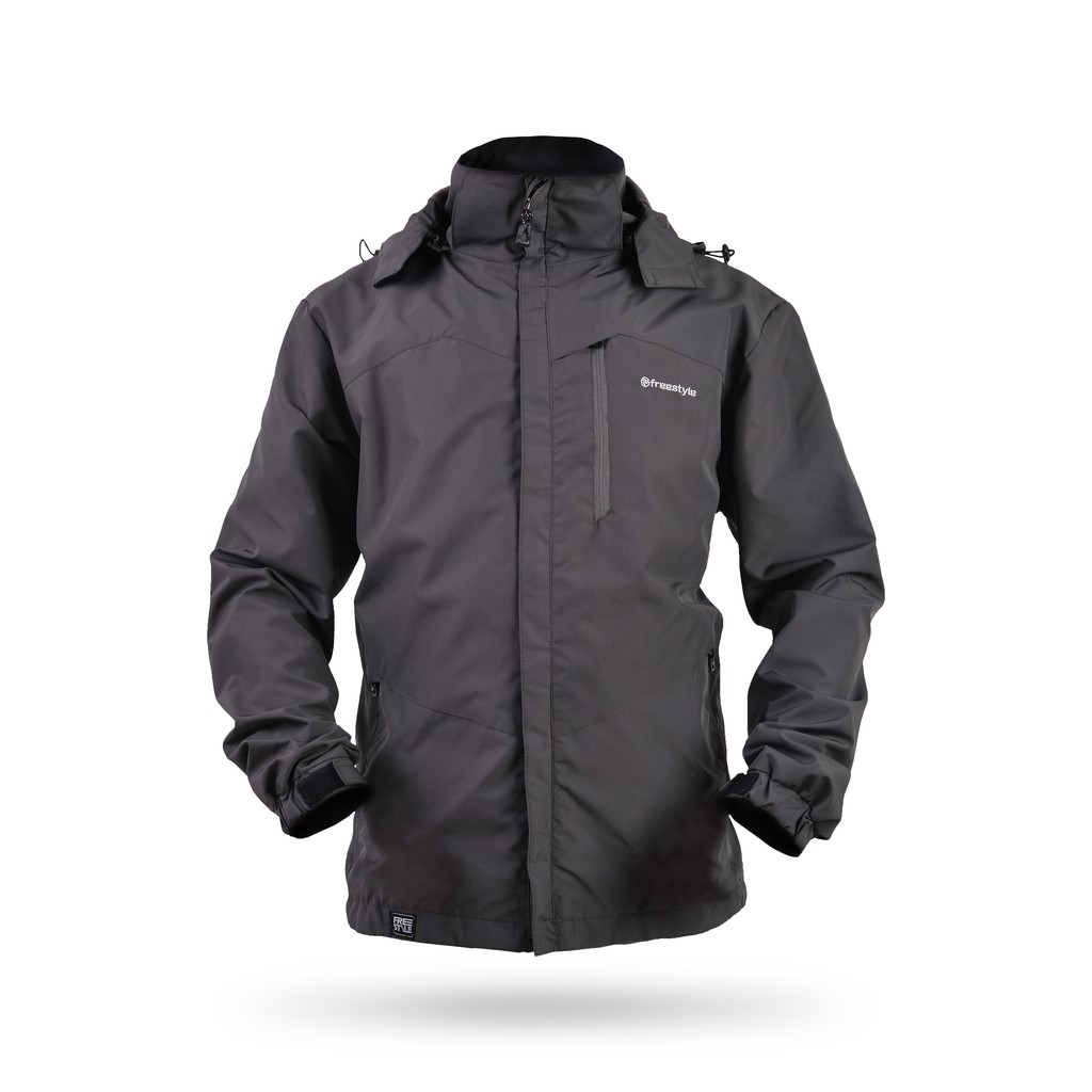 Freestyle Jaket Gunung Pria Waterproof Anti Air Taslan Jaket Outdoor Hiking Windproof-Light Grey