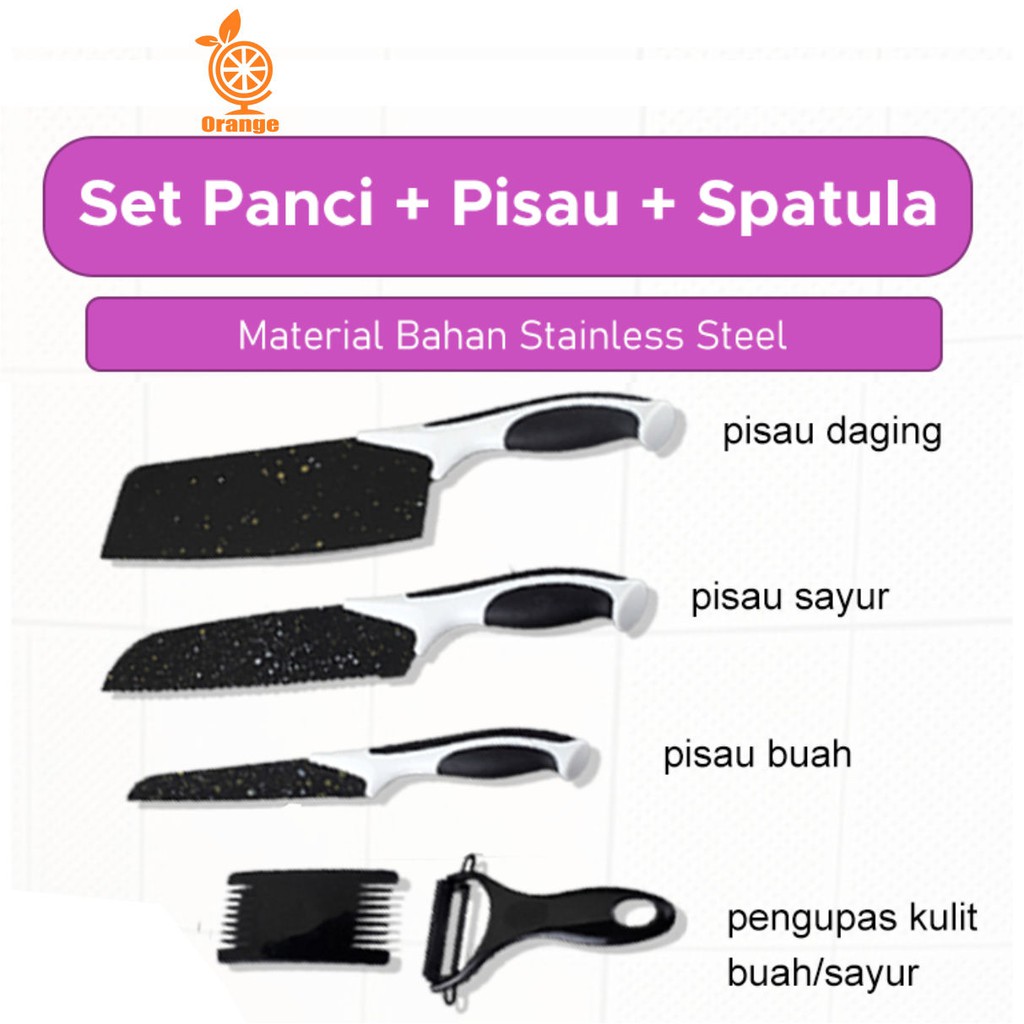 Panci 13 dan 18 Set Multifungsi Anti Lengket Free Spatula dan Pisau Dengan Tutup Kaca