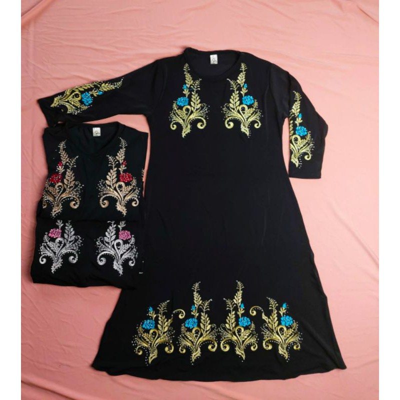 Abaya anak cantik motif kembang bordir payet