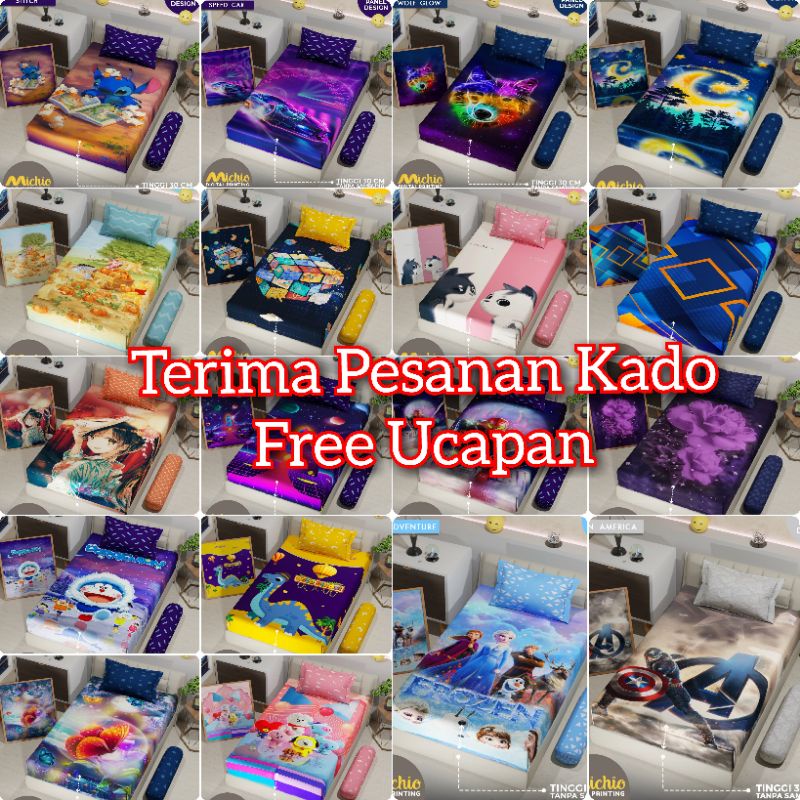 Michio by Monalisa Sprei 120x200x30 120x200 Tinggi 30 120 x 200 T30 Amazing Spiderman BTS Bt21 Dorae