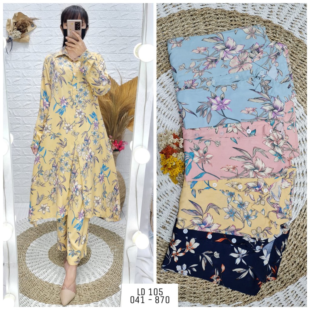 SETCEL / ONESET LONG TUNIK BUNGA RAYON DIAMOND PREMIUM