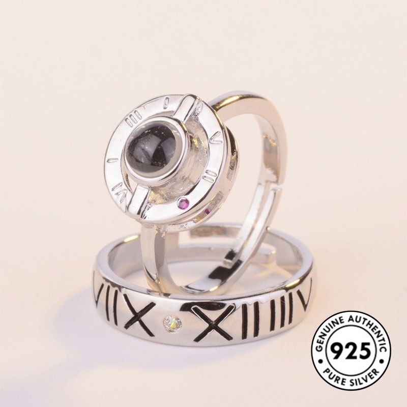 Cincin Pasangan Lapis Silver S925 Motif Angka Romawi Untuk Pria / Wanita
