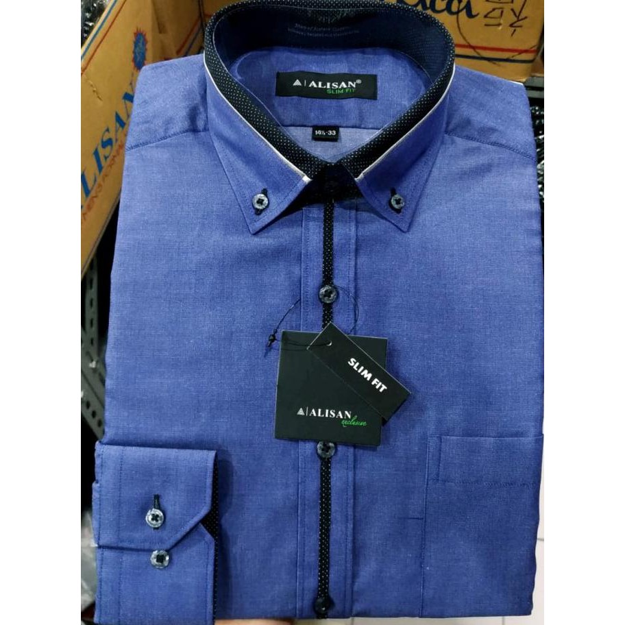 F⚡Ash Sale Hem Jeans Pria Lengan Panjang❥ Alisan Kemeja Pria Biru Jeans Slimfit Casual Murah