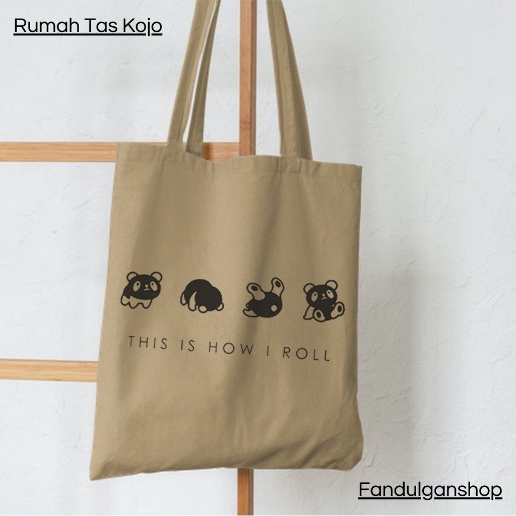 FLASH SALE 10.10 - TOTEBAG MOTIF PANDAROLL - RESLETING BAHAN KANVAS / DINIR 300 UKURAN 35X40 CM