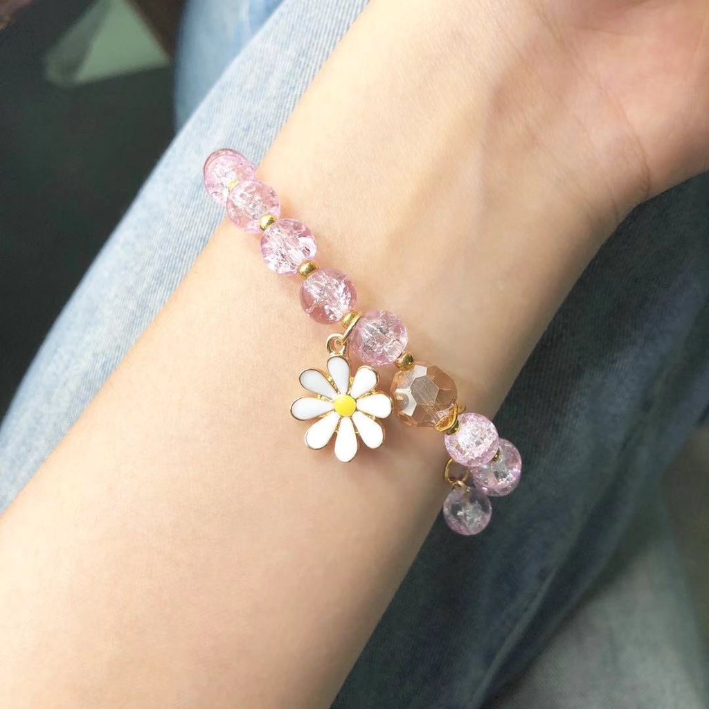 Gelang Aksen Manik-Manik Kristal Bentuk Bunga Daisy Gaya Korea Untuk Hadiah