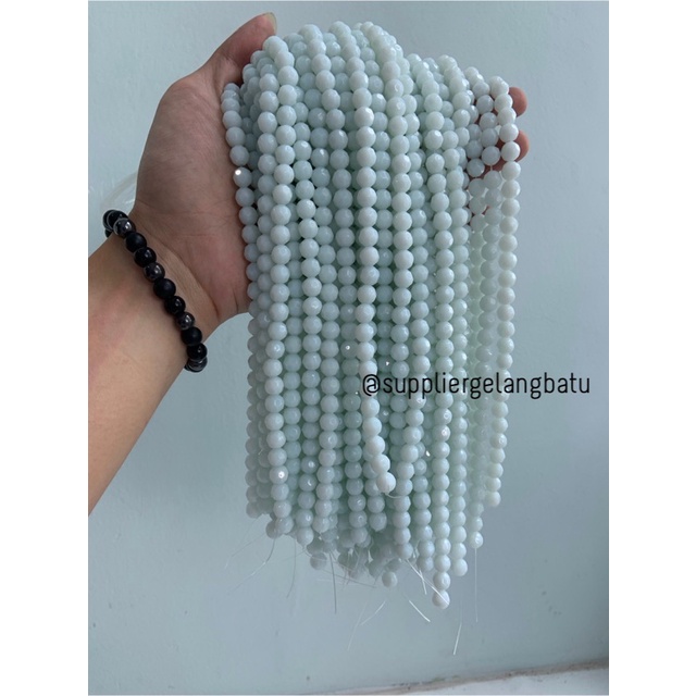 kristal bola dunia cutting 8mm PUTIH SUSU ceko bulat craft white onyx