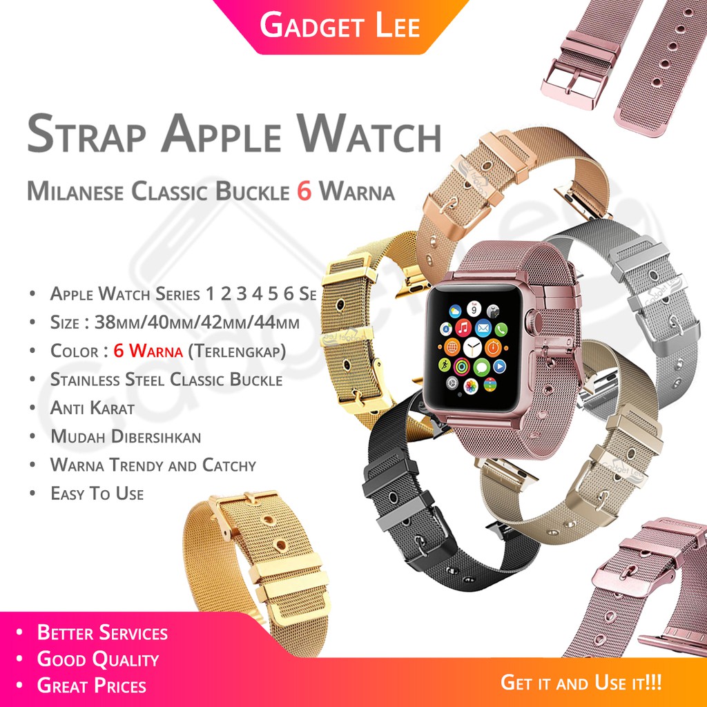 Strap Apple Watch Milanese Buckle Stainless Steel Sport Band Tali Jam Apple Series 1 2 3 4 5 6 SE 7 8 ultra