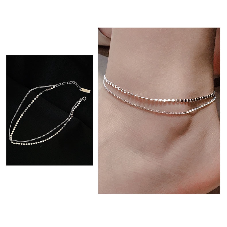 Gelang Kaki Model Lapis Ganda Bahan Stainless Steel 925 Untuk Wanita