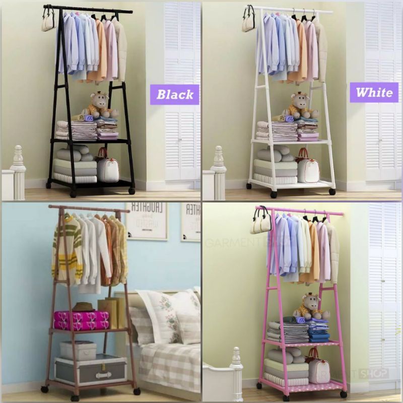 ( TRIANGLE HANGER )Stand Hanger Triangle Buku / Rak Pakaian / Rak Baju / Rak Serbaguna Dengan 4 Roda