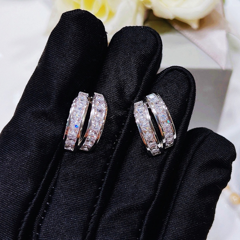 Anting Stud Zircon Arc Metal Gaya Korea Untuk Wanita